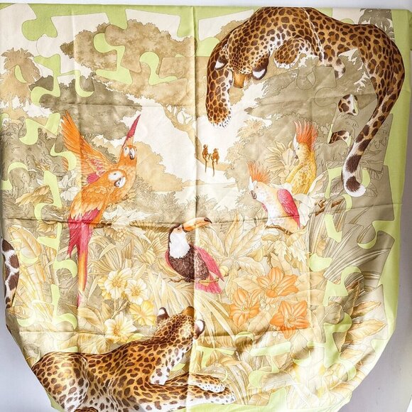 Salvatore Ferragamo Panther Parrot Print Scarf Silk Hand Rolled - Picture 2 of 10